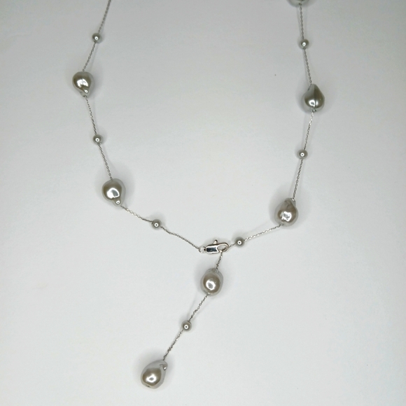 Pearl Necklace Silver Coating Mini Faux Pearls Stainless Steel - Picture 5 of 7